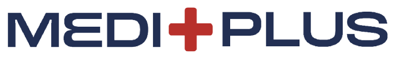 The logo features the word "MEDI" in dark blue, a red medical cross symbol in the center, and the word "PLUS" in dark blue.

Description generated by AI